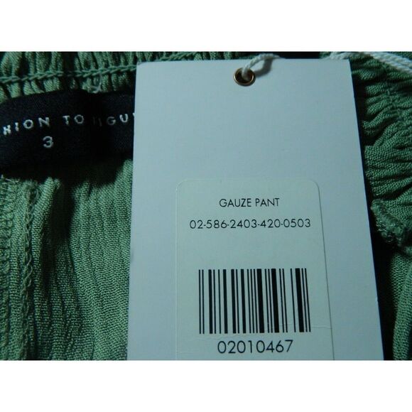 Fashion to Figure Pants Size‎  3  Green Gauze Lightweight Elastic Waist Wide Leg - Picture 11 of 14